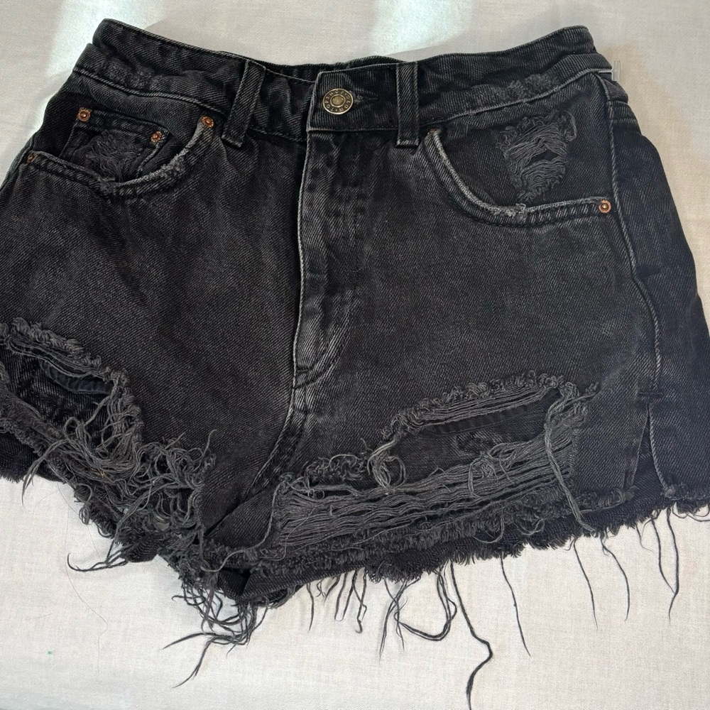 Topshop Black High-Waisted Distressed Jean Shorts